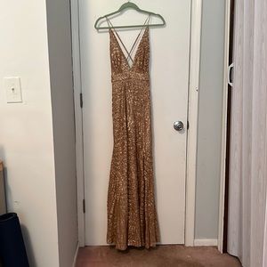 Gold sequin floor length dress for wedding or formal event